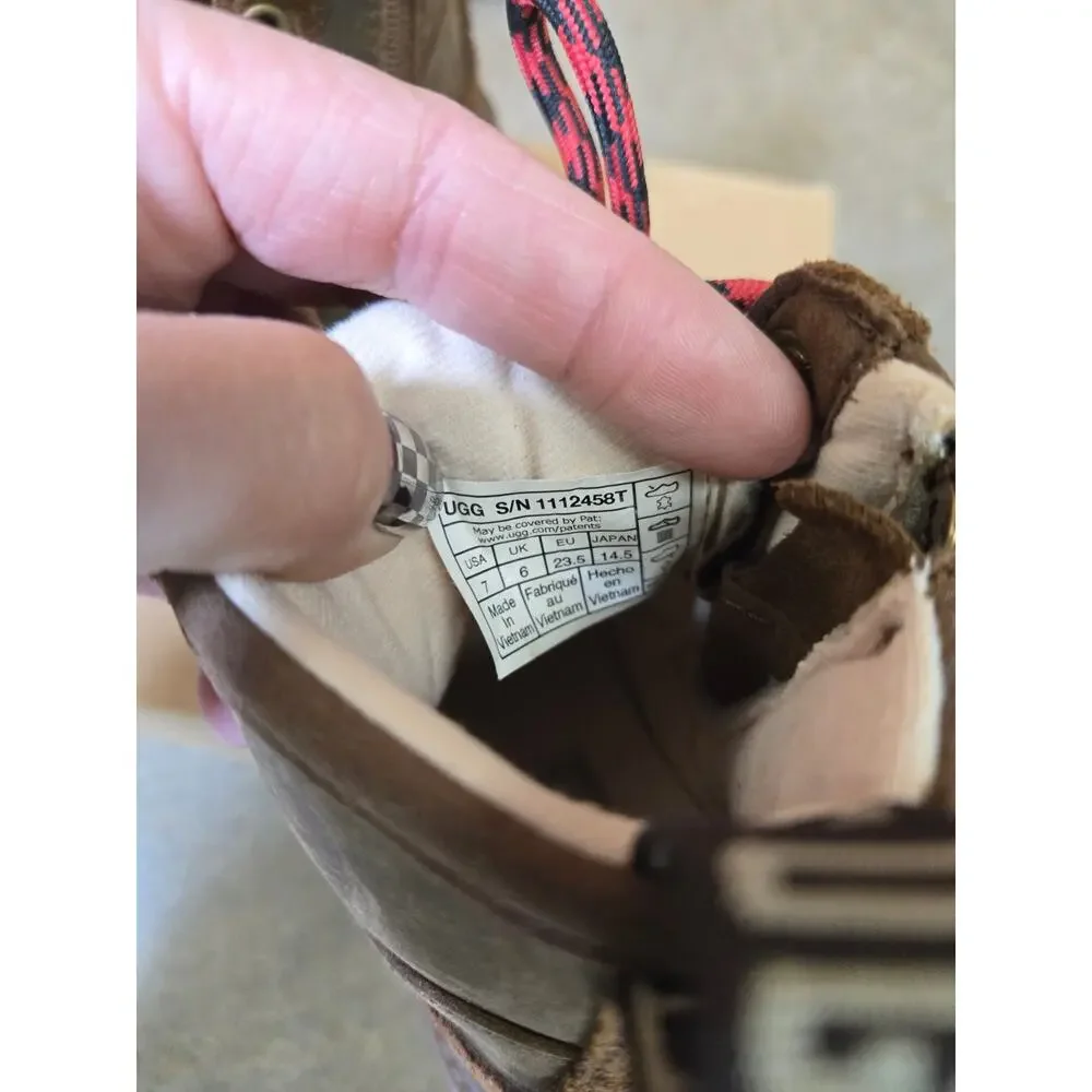 UGG Rennon II Hickory Leather Suede Toddler Boots Brown Red Laces Size 7